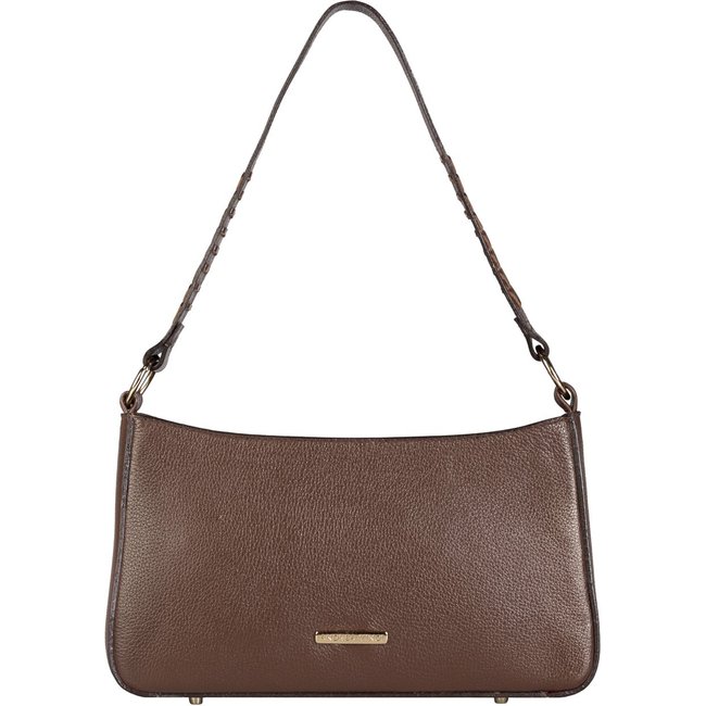 Bolsa de ombro em couro liso baguete Liah - Whisky