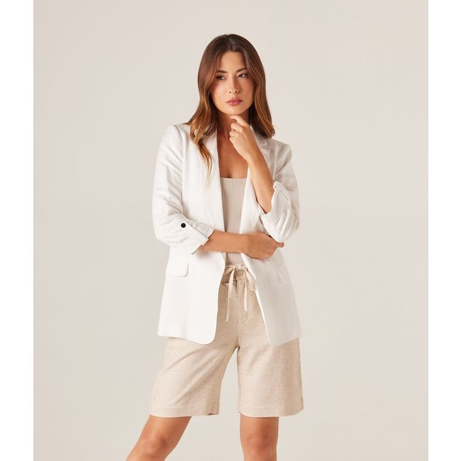 Blazer Mekenji Manga Sete Oitavos Botoes Na Manga Feminino Off White