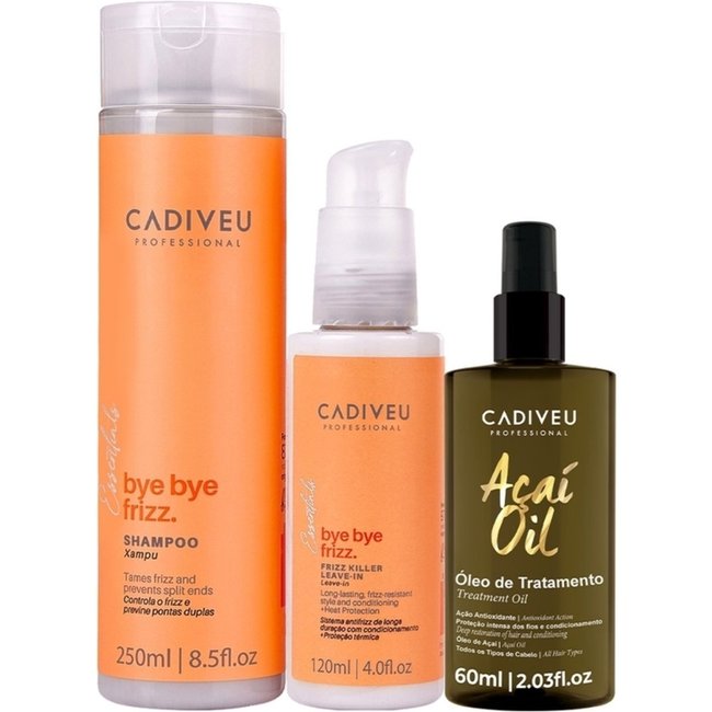 Kit Cadiveu Professional Bye Bye Frizz Shampoo Leave-in e Açaí Oil 60 (3 produtos)