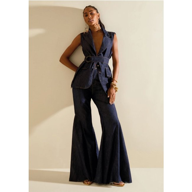 Calça Morena Rosa Flare Alta Azul