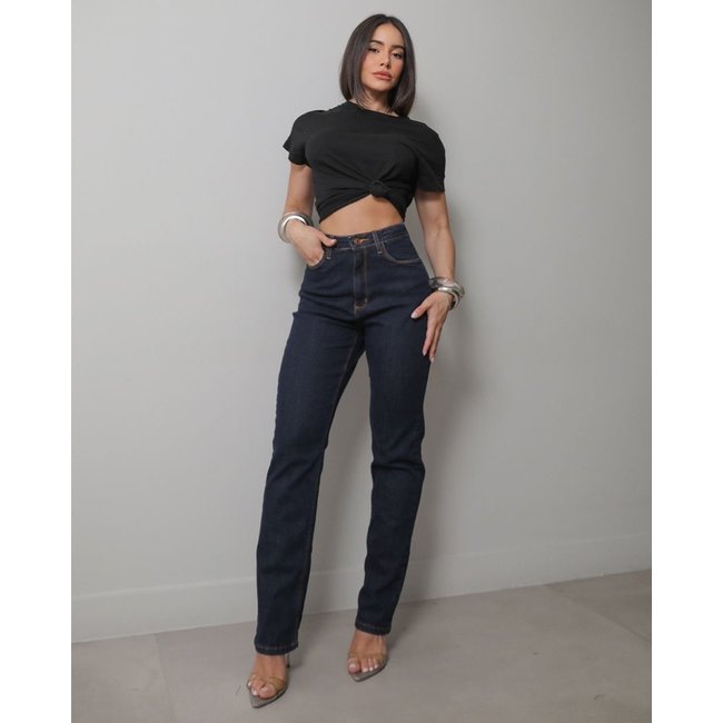 Calça Jeans Reta Feminina Cintura Alta com Elastano 24000 Amaciado Consciência