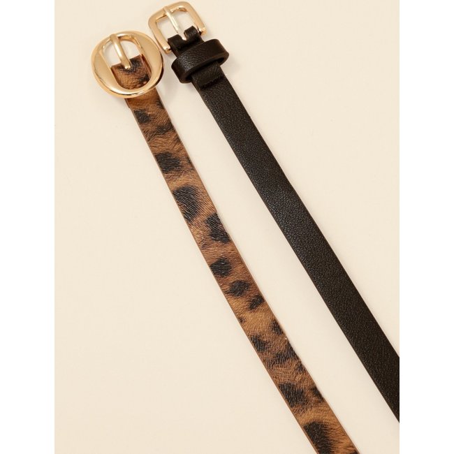 Kit De 2 Cintos Finos Pop Me Liso Preto E Animal Print