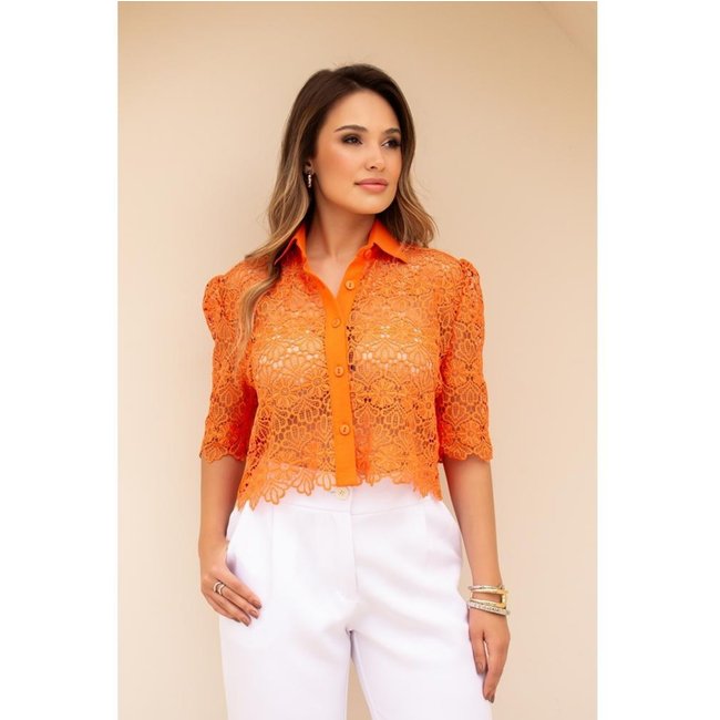 Cropped Feminino Elegante De Renda Guipir Transparente Chic