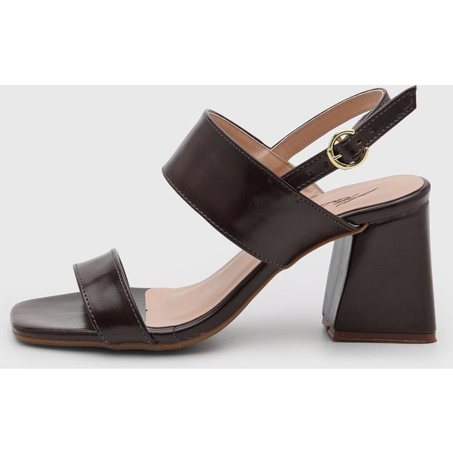 Sandália Salto Geométrico Feminina Atalia Shoes Madrid Rocha Café Tiras Retas Slingback Tendência 2026