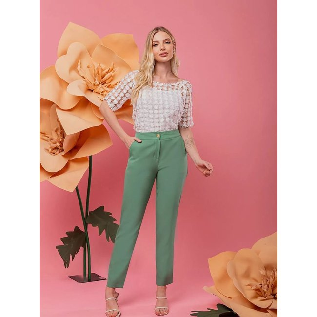 Calça Reta Alfaiataria Lily Daisy LS048 Verde