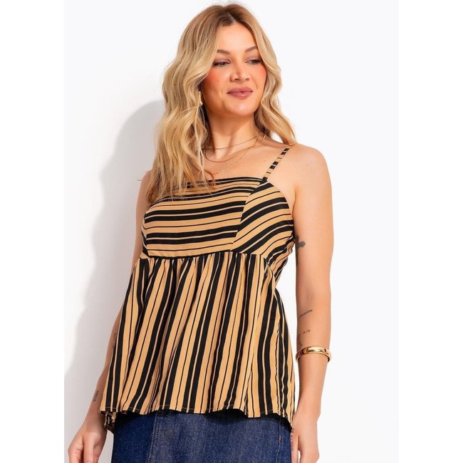 Blusa Em Viscose Plana Listrado Preto Quintess