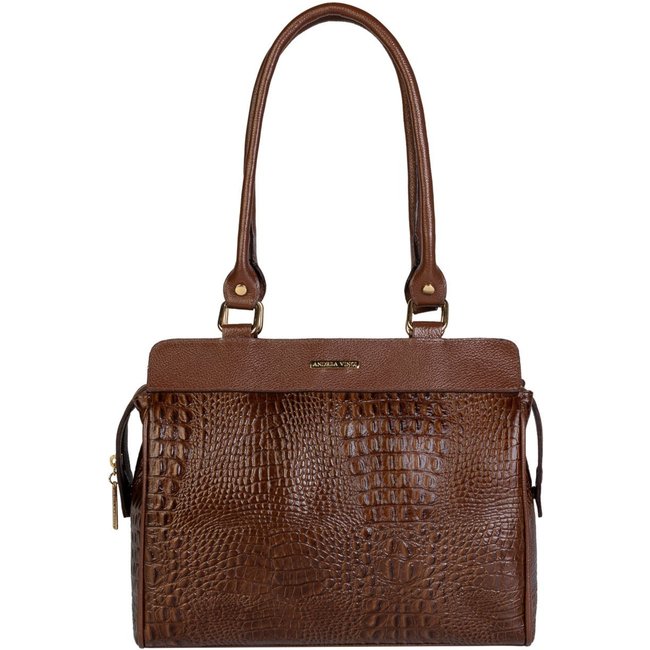Bolsa de ombro em couro croco Silvia - Whisky