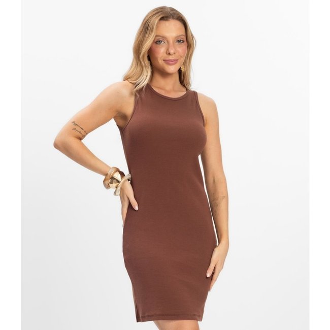 Vestido Feminino em Ribana Canelada Infinita Cor Marrom