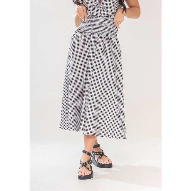 Saia Aura Dora Midi Vichy Preto
