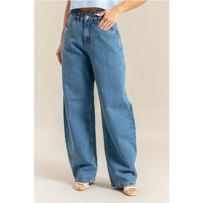 Calça Jeans Feminina Wide Leg Balloon Essencial Lemier Collection