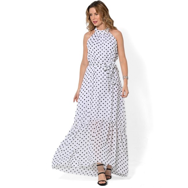 Vestido Bisô Longo Babado Poá Branco - Branco