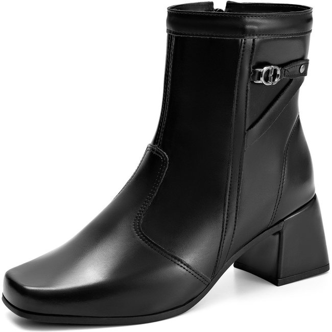 Bota Feminina Lumiss Salto Bloco Baixo Cano Curto Detalhe Metal Preto