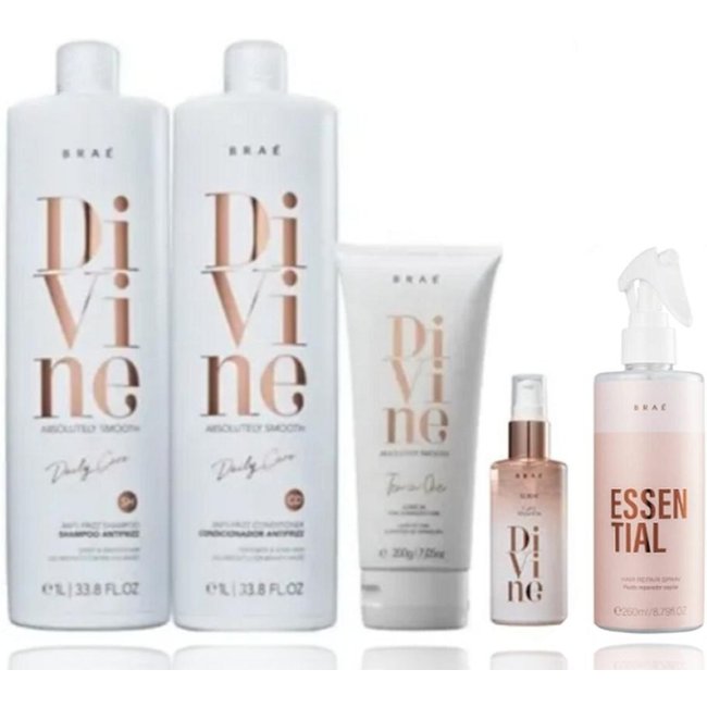 Brae Divine Shampoo+Condicionador 1L+Leave-in 200g+Serum 60ml+Essential 260ml