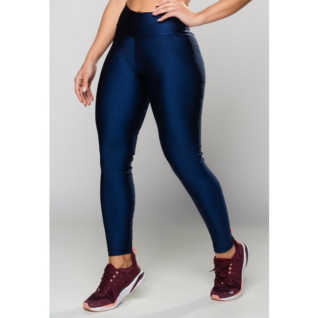 Calça MVB Modas Empina Bumbum Poliamida Brilhosa Feminina Cintura Alta Azul