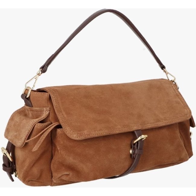 Bolsa Utilitária Luiza Barcelos Camurça Caramelo e Couro Café