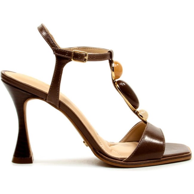 Sandália Couro Marrom Salto Alto Cecconello 2765001-1