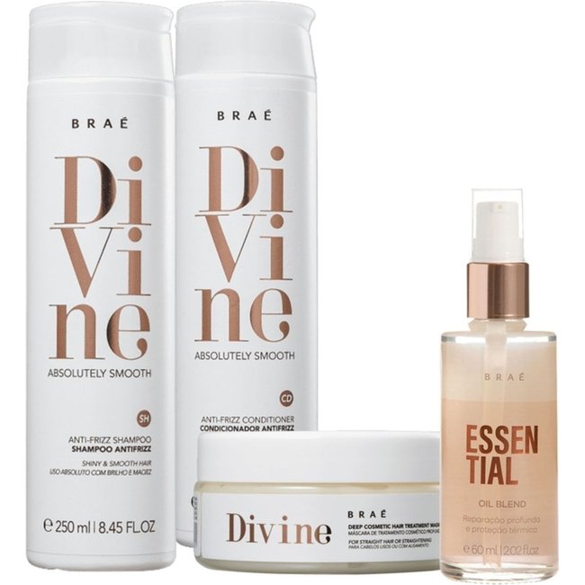 Kit Braé Divine Shampoo Condicionador Máscara e Essential Oil Blend (4 produtos)