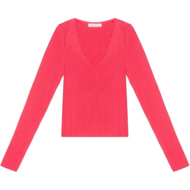 Blusa Manga Longa Cropped em Tricô com Decote V