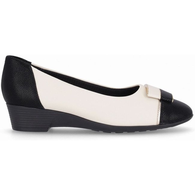 Sapato Anabela Médio Off White com Preto