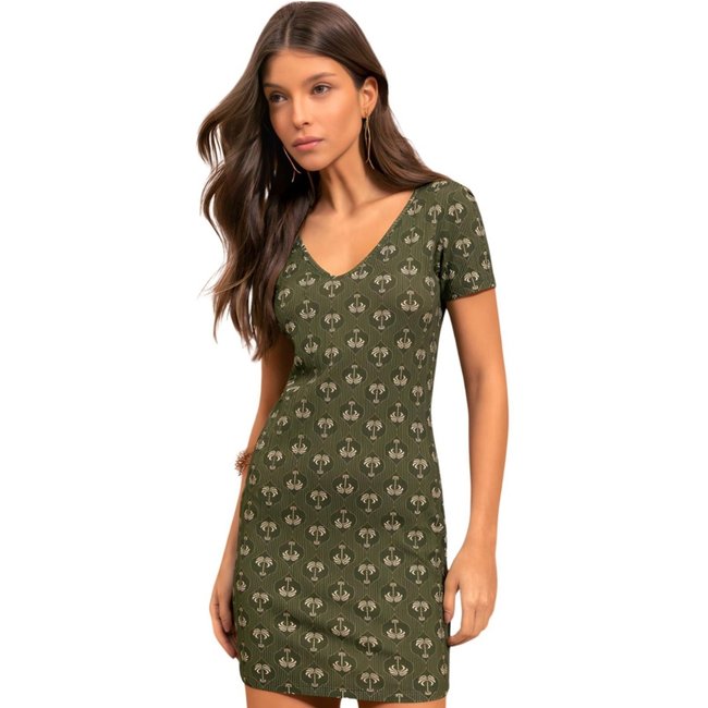 Vestido Estampado Canelado Curto Lez A Lez