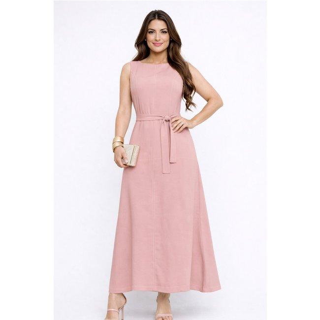Vestido Midi D Bell Outlet Fashion Amarração Na Cintura Rosê