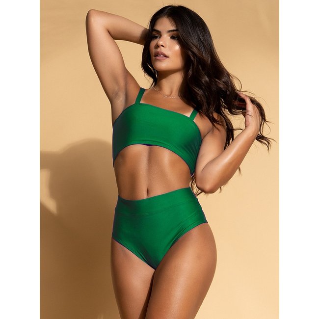 Biquini Bravaa Store Top Faixa Cintura Alta Feminino Praia Verão 315 VERDE