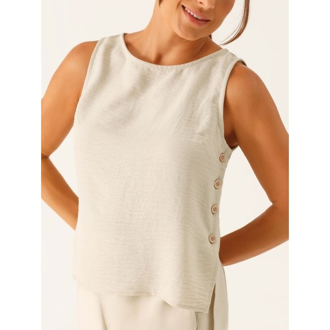 Blusa sem Mangas Decote Redondo em Crepe Aveia Vanusa