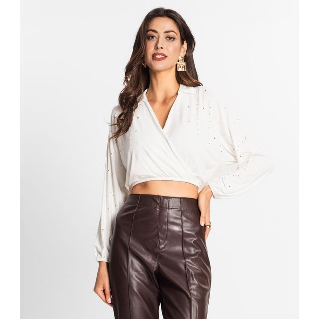 Camisa Feminina Manga Longa Com Strass Endless Bege