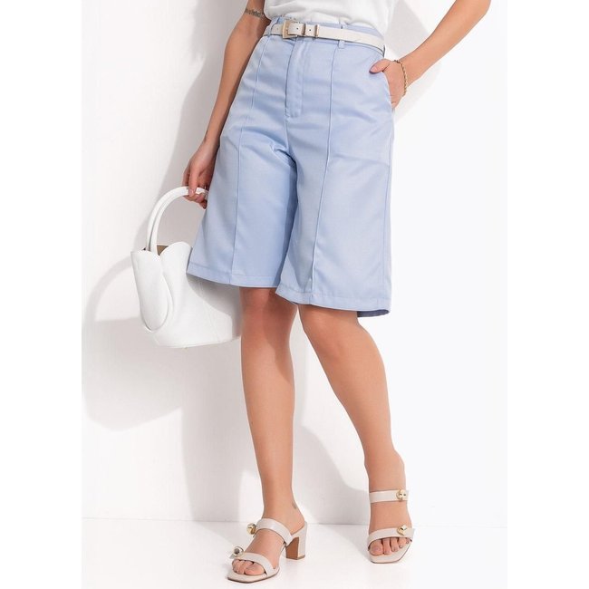 Short Em Viscose Plana Sarjada Azul Claro Quintess