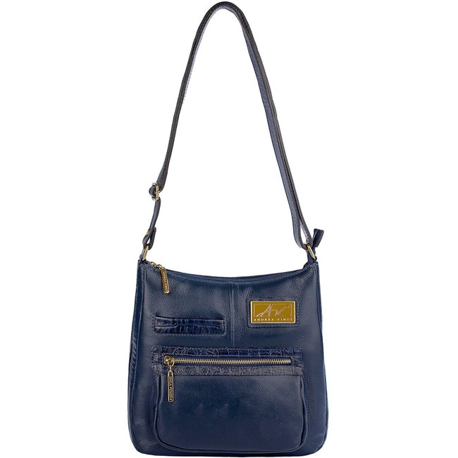 Bolsa tiracolo em couro liso Denise - Azul