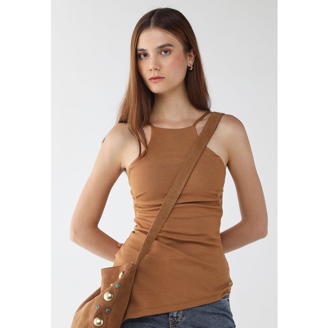 Blusa Feminina Colcci Alças Finas Costas Abertas Marrom