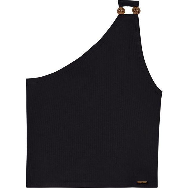Blusa De Um Ombro Só Canelada Com Aviamentos