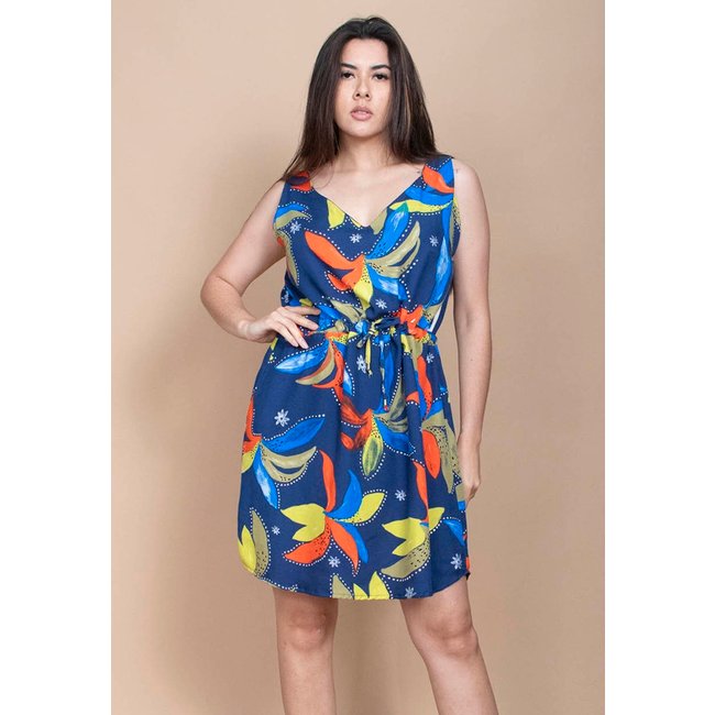 Vestido Cabanafree Plano Curto Estampa Maré Vibrante