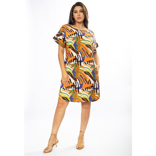 Vestido Curto Cabanafree Viscose com Bolso Estampa Cores Vibrantes