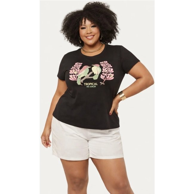 T-shirt Plus Size D Bell Outlet Fashion Tropical Preto