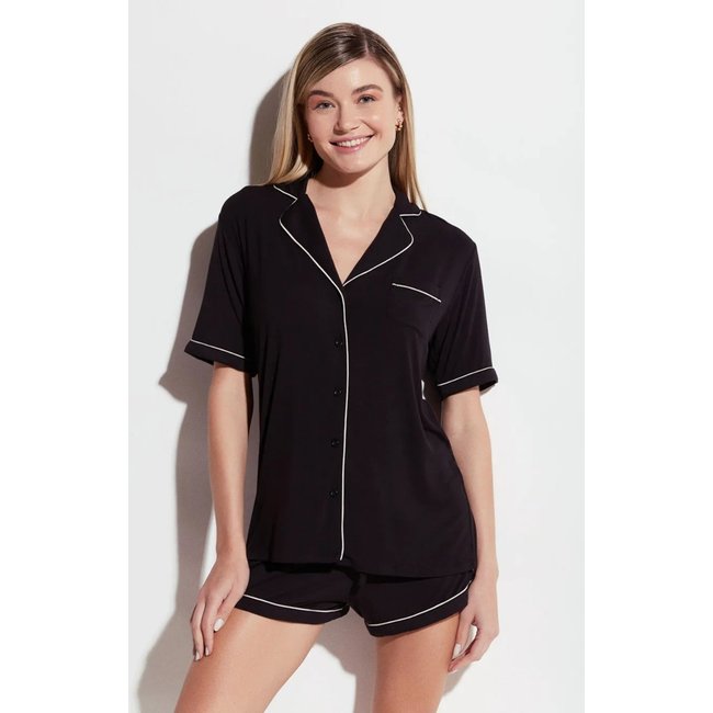 Pijama Curto Manga Curta Visco Classic Preto