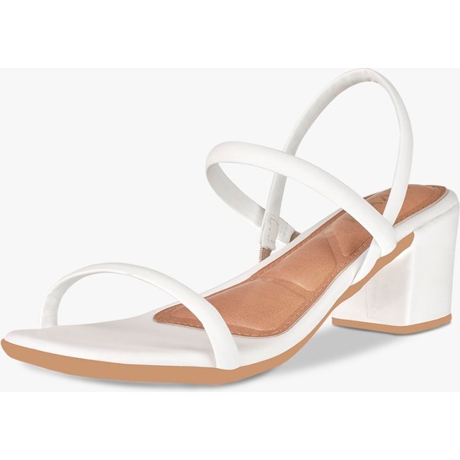 Sandalia Feminina Salto Grosso Bloco Medio Casual Tiras Branco