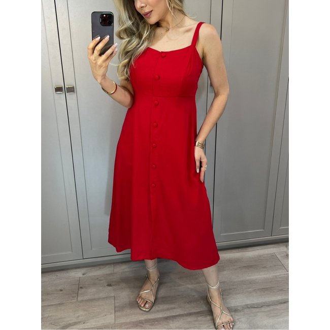 Vestido Feminino Linho Midi Muy Linda Vermelho