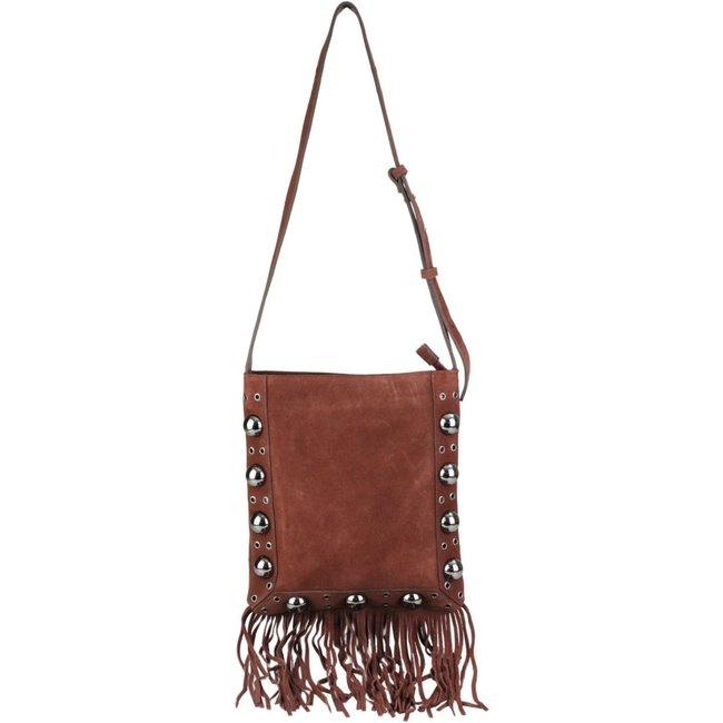 Bolsa Crisfael Franjas Boho Camurça Pinhão com Onix - Shivani