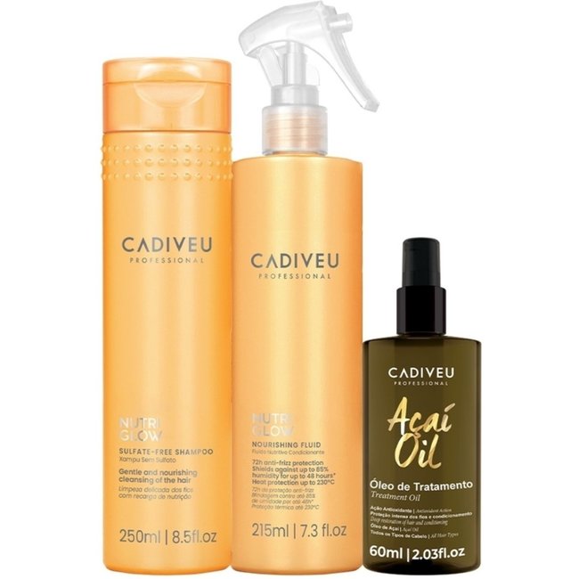 Kit Cadiveu Professional Nutri Glow Shampoo Leave-in e Açaí Oil 60 (3 produtos)