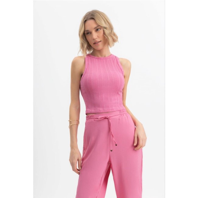 Blusa cropped feminina canelada Essendi Rosa claro Rosa