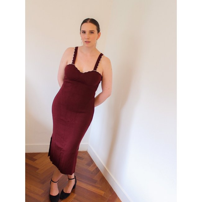 Vestido tricot French Stripes Betina Vinho Merlot
