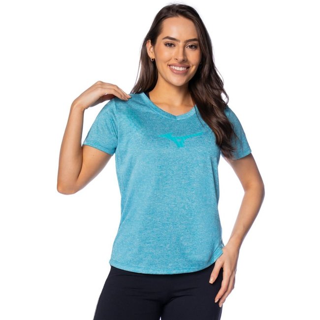 Camiseta Feminina Mizuno Spark Corrida Azul Mescla/Verde