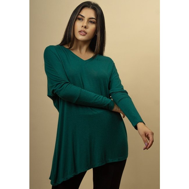 Blusa Assimétrica Malha de Manga Longa Verde Jade