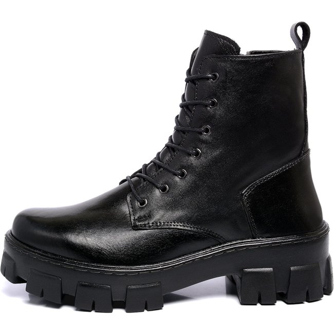 Bota Coturno Feminino Ferrile em Couro Cadarço e Zíper Preta