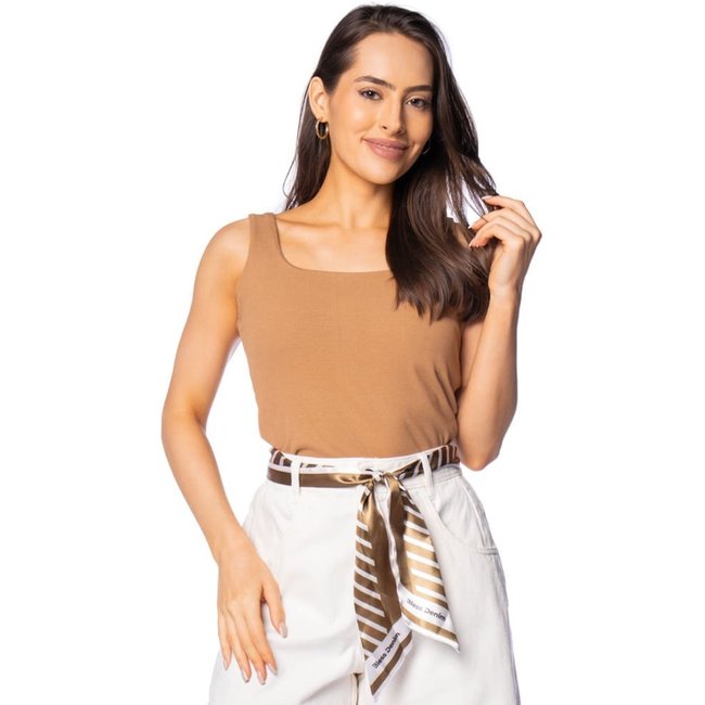 Blusa Feminina LZT Regata Canelada Marrom
