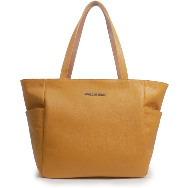 Bolsa Feminina Em Couro Tiracolo Mostarda Com Caramelo "Carmen Antonelli"""