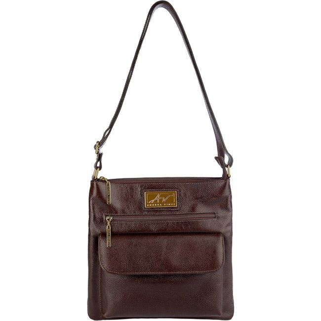 Bolsa transversal de couro liso Karen - Café