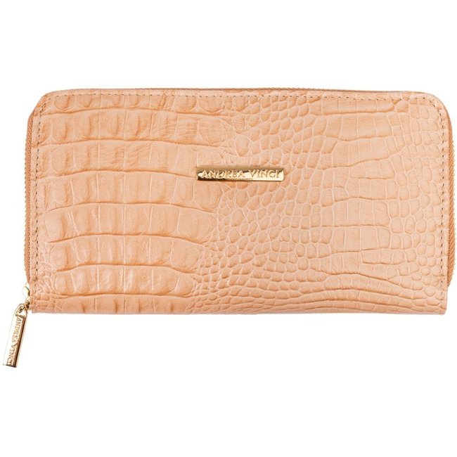 Carteira feminina de couro croco Bonny 10x19cm - Bege