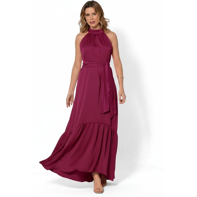 Vestido Bisô Longo Festa Liso Fúcsia - Fúcsia